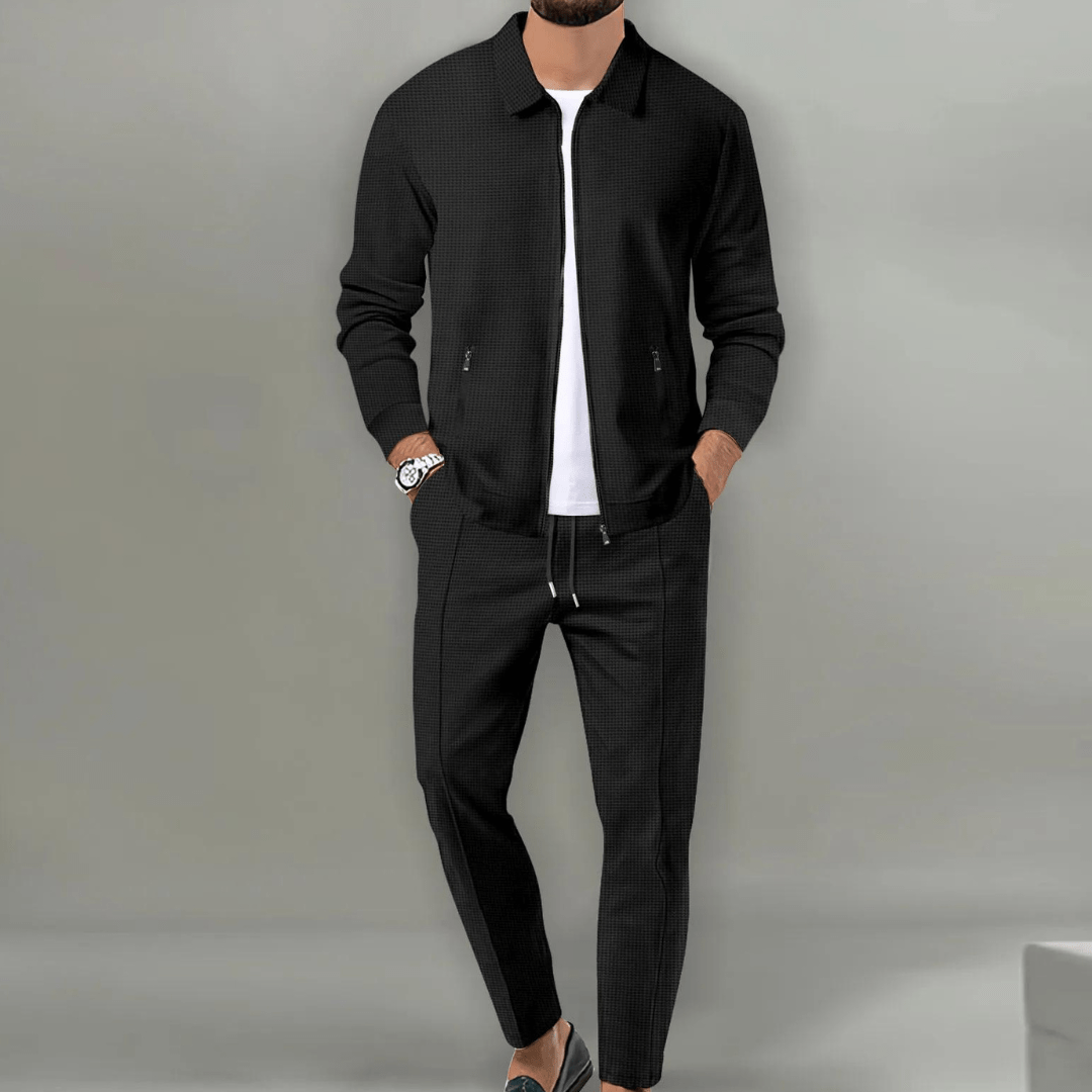 Men's Tracksuit Set with Zip Jacket and Slim Jogger Pants, Breathable Knit