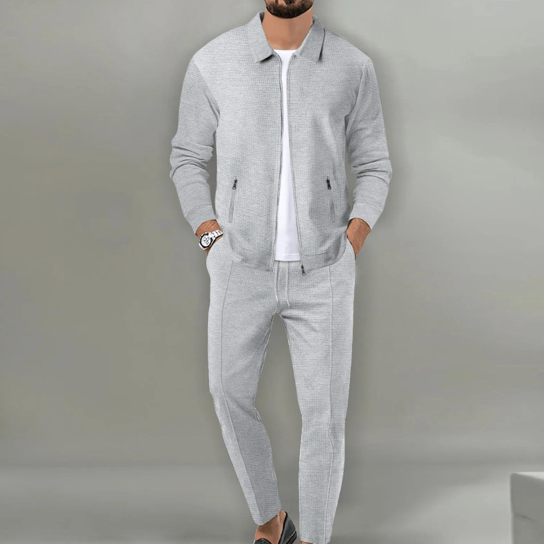 Men's Tracksuit Set with Zip Jacket and Slim Jogger Pants, Breathable Knit