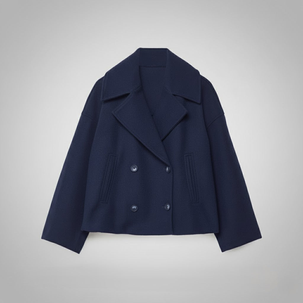 Women's Cropped Jacket with Double Button Closure and Tailored Fit, Lightweight Lining