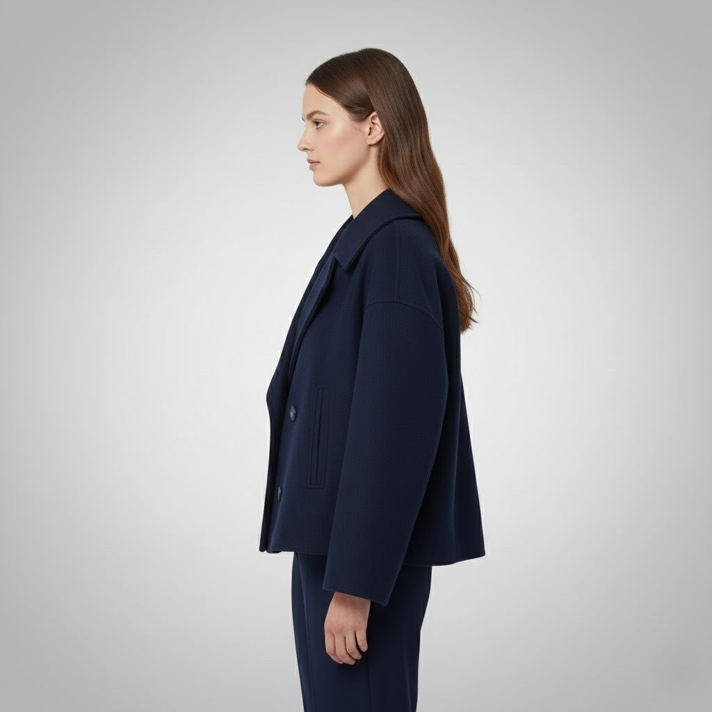Women's Cropped Jacket with Double Button Closure and Tailored Fit, Lightweight Lining