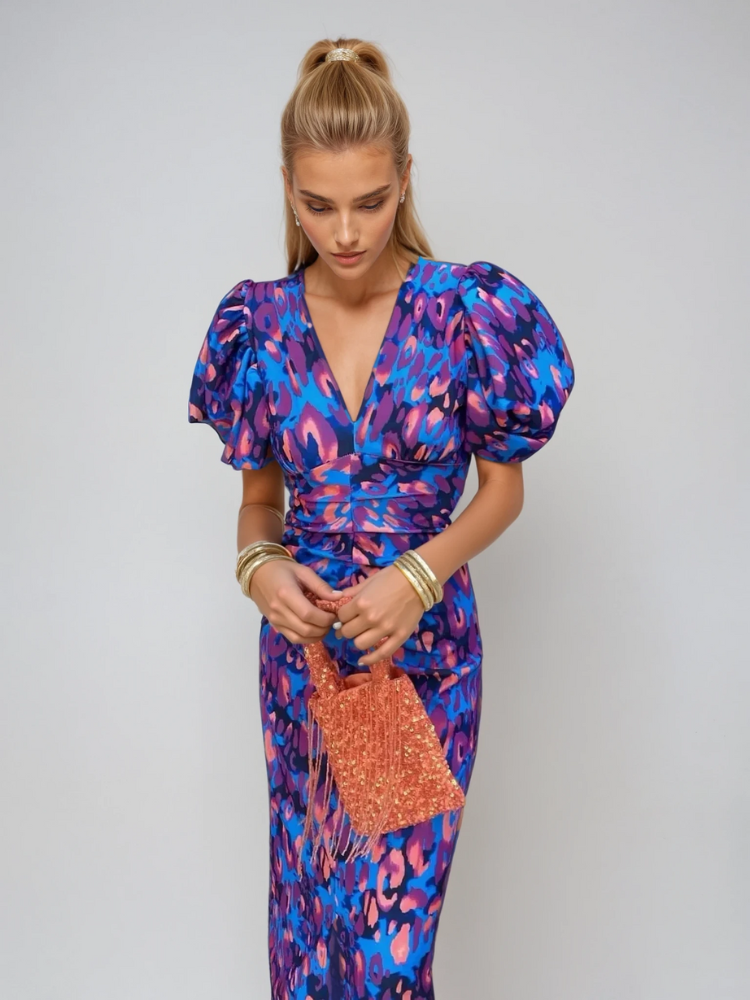 Dianna | Women’s Elegant Puff Sleeve Printed Dress - Image 1