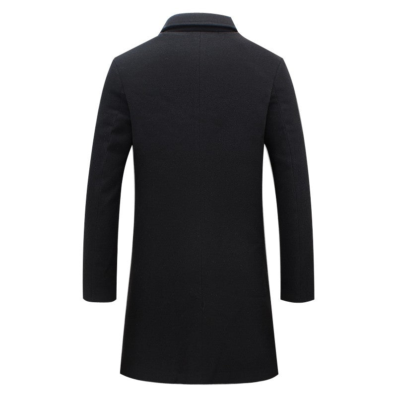 Men's Long Overcoat with Button Front and Smooth Interior Lining, Tailored Cut