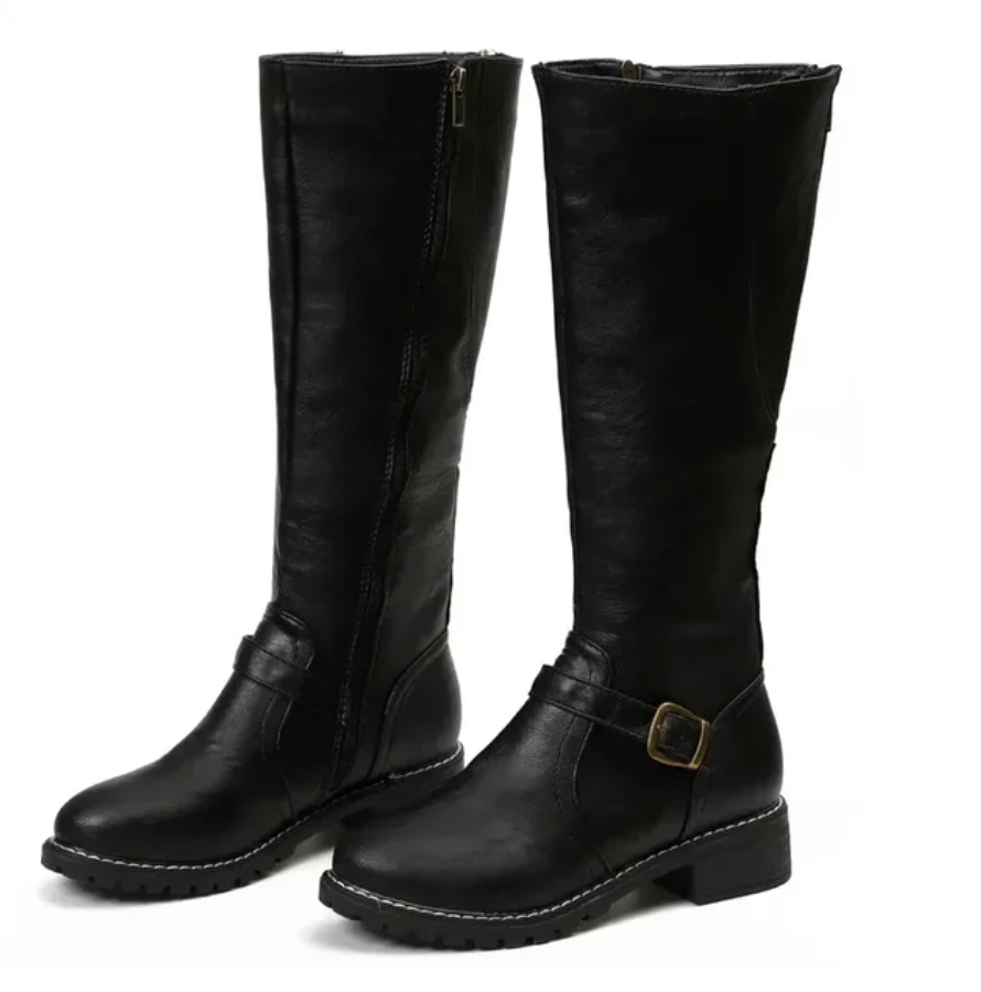 Women's Knee-High Leather Boots with Cushioned Footbed and Durable Traction Sole