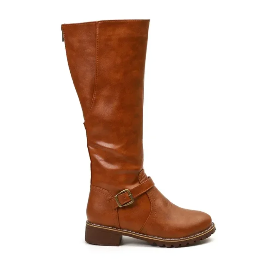 Women's Knee-High Leather Boots with Cushioned Footbed and Durable Traction Sole