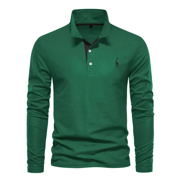 Long Sleeve Polo Shirt with Breathable Cotton and Subtle Chest Embroidery, Regular Fit