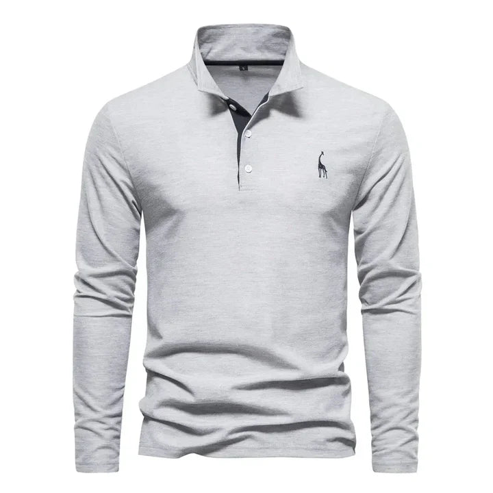Long Sleeve Polo Shirt with Breathable Cotton and Subtle Chest Embroidery, Regular Fit