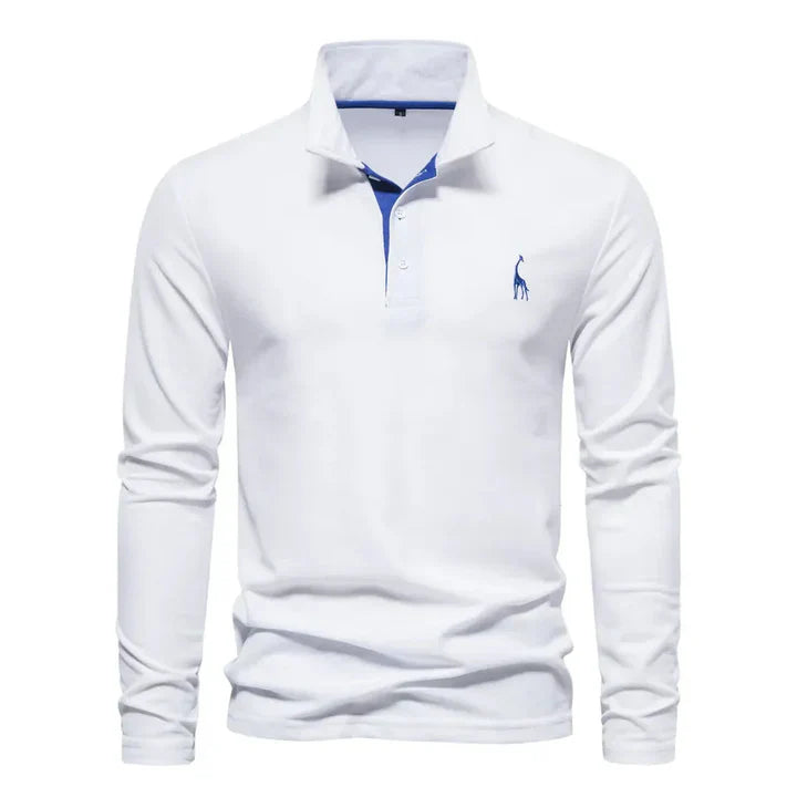 Long Sleeve Polo Shirt with Breathable Cotton and Subtle Chest Embroidery, Regular Fit
