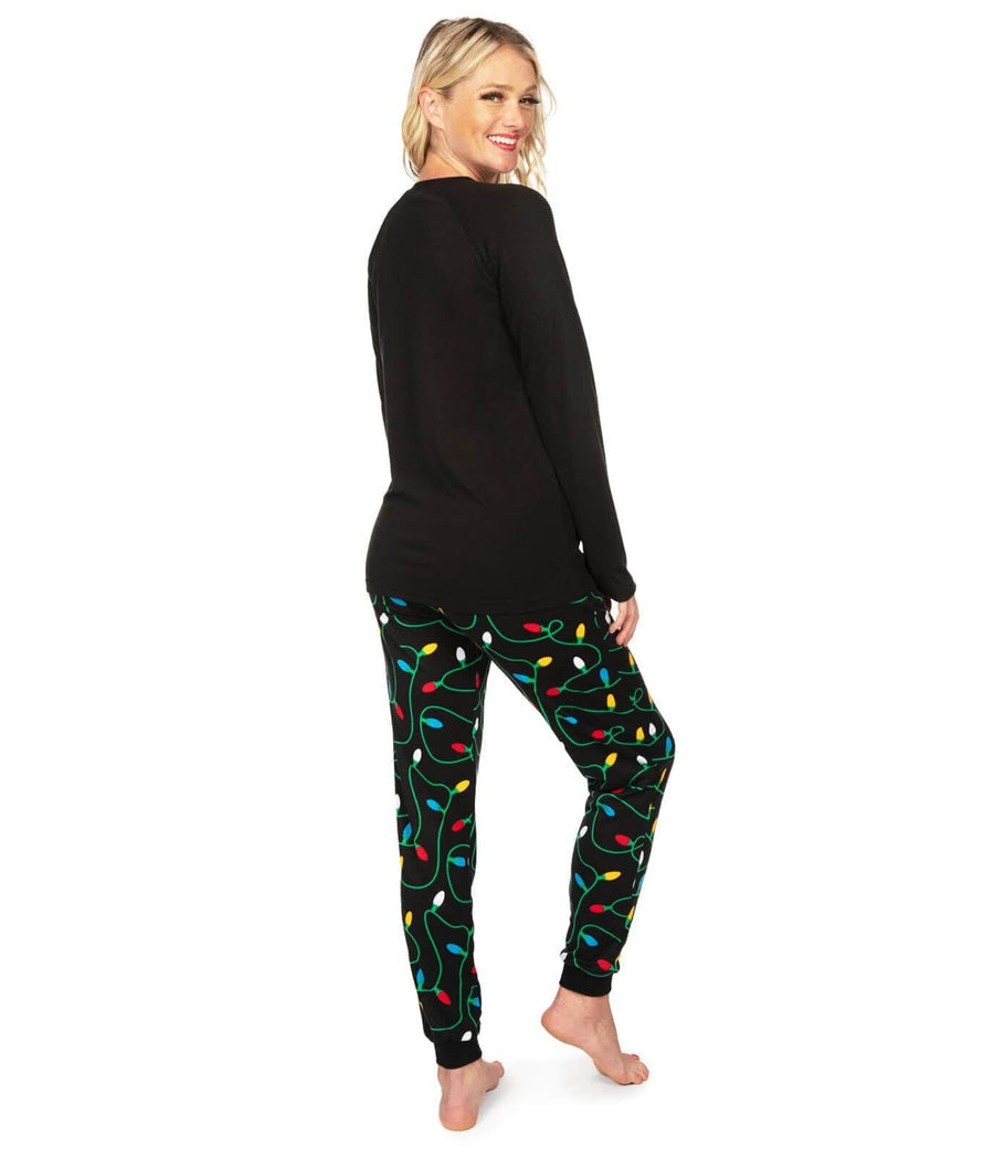 Holiday Pajama Set with Fairy Light Print and Chest Graphics for Women