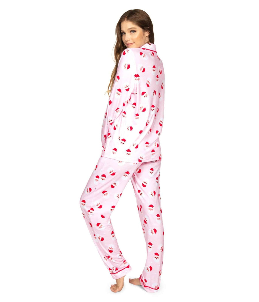 Women's Pink Holiday Pajama Set with Long Sleeves and Drawstring Waistband