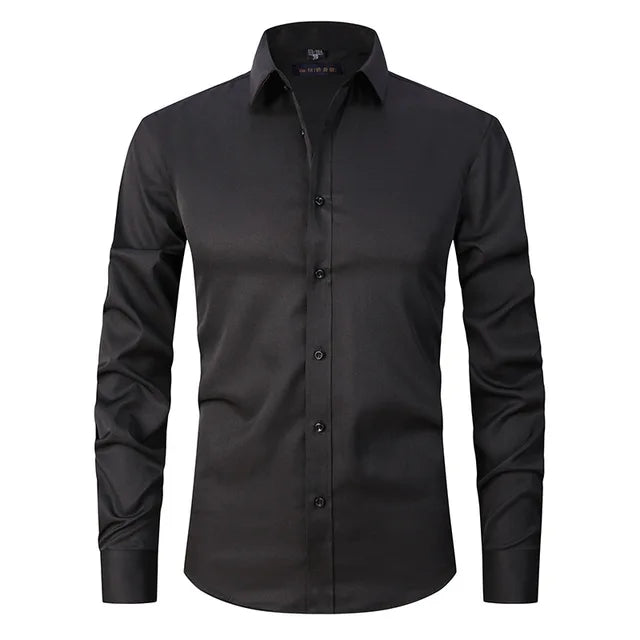 Men's Slim-Fit Long Sleeve Shirt with Breathable Cotton Blend and Full Button Front