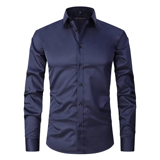 Men's Slim-Fit Long Sleeve Shirt with Breathable Cotton Blend and Full Button Front