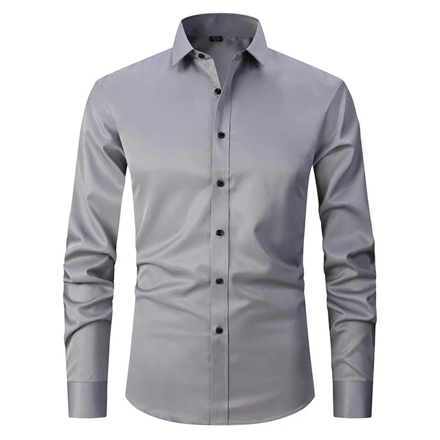 Men's Slim-Fit Long Sleeve Shirt with Breathable Cotton Blend and Full Button Front