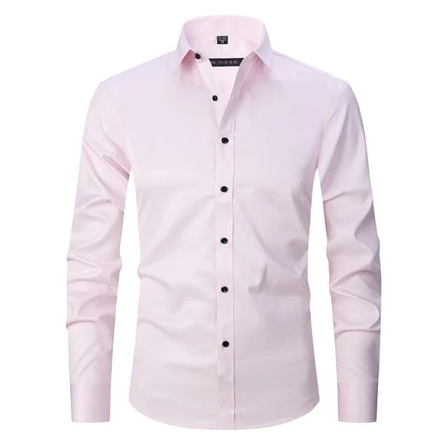 Men's Slim-Fit Long Sleeve Shirt with Breathable Cotton Blend and Full Button Front
