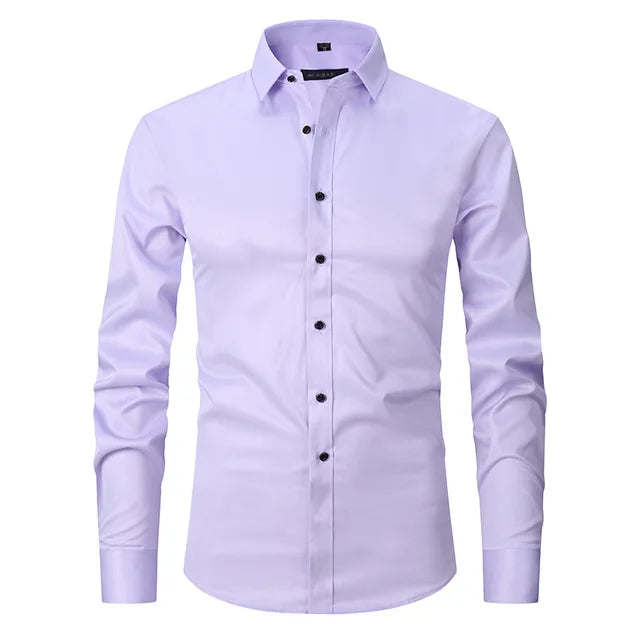 Men's Slim-Fit Long Sleeve Shirt with Breathable Cotton Blend and Full Button Front