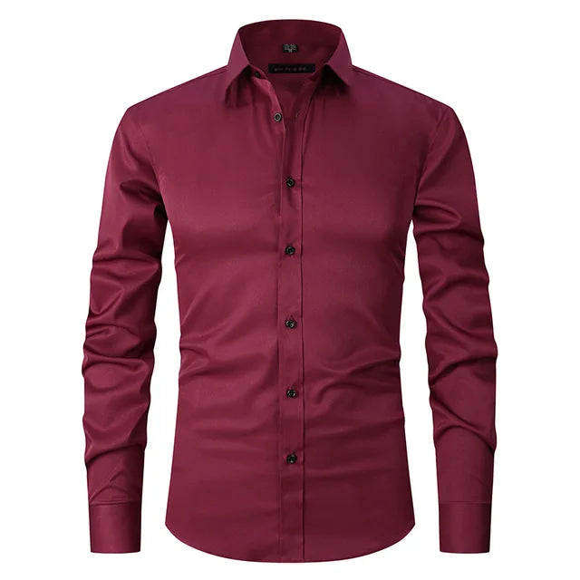 Men's Slim-Fit Long Sleeve Shirt with Breathable Cotton Blend and Full Button Front