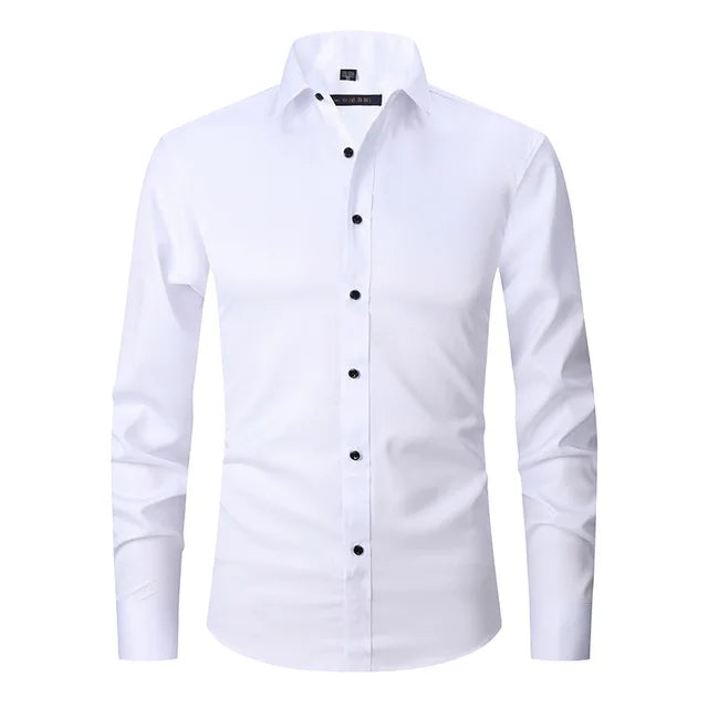 Men's Slim-Fit Long Sleeve Shirt with Breathable Cotton Blend and Full Button Front